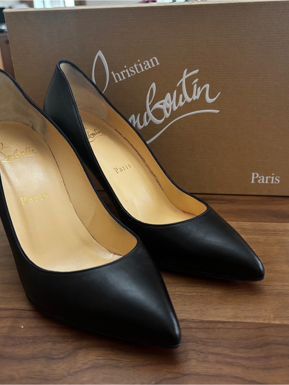 Christian Louboutin Black Leather Pointed-Toe Stiletto Pumps